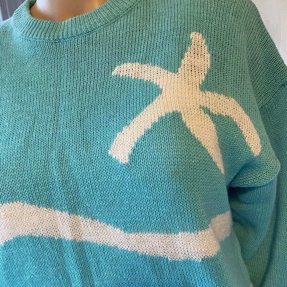 VTG Gotham Ramie Blend Women’s M Knit Sweater Aqua Blue White Pullover New Cozy - Picture 5 of 9